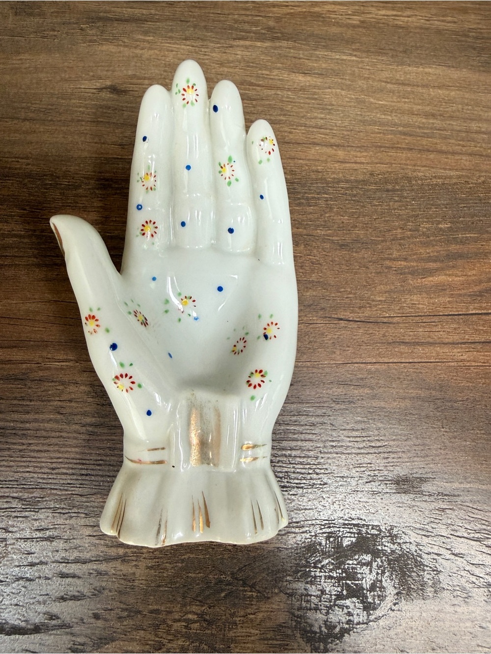 Vintage 50's White Floral Print Hand Shaped Ashtray/trinket dish Made in Japan